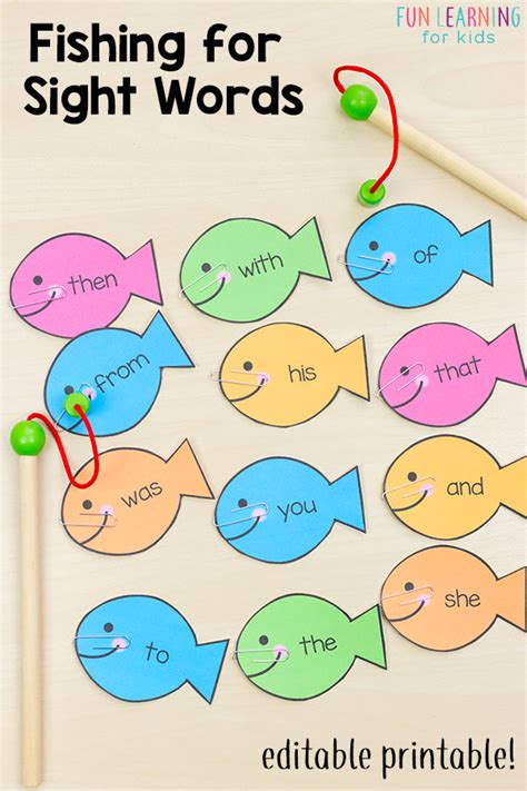 Printable Fishing for Sight Words Game .